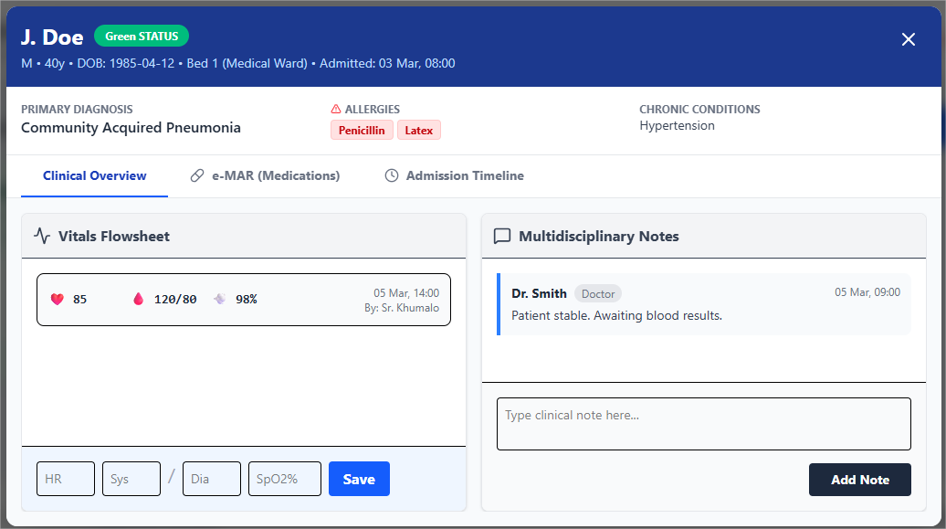 Mzansi Med-Ward EHR Dashboard preview